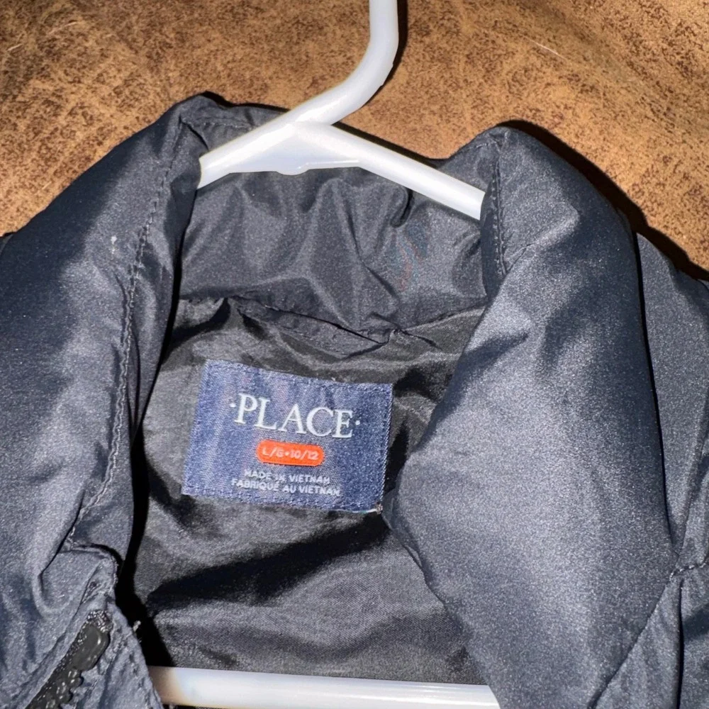 The Children's Place Boys Black Puffer Jacket Size L 10/12 Full Zip Quilted Coat
